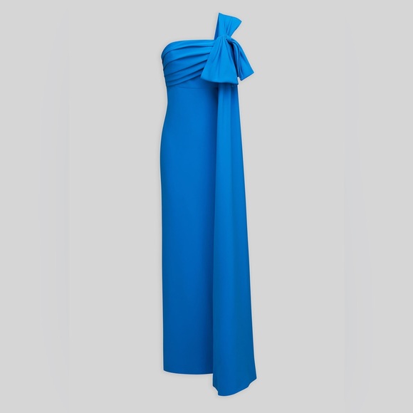 Halston OLIVIA GOWN IN CREPE in Azur Blue NEW - Picture 5 of 8